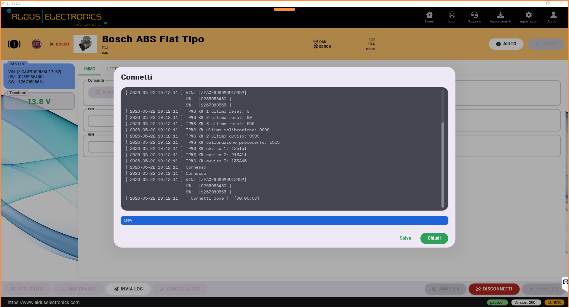 ABS Fiat Tipo connessione OBD con Lince