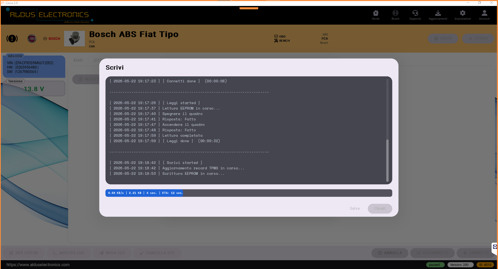 ABS Fiat Tipo scrittura TPMS via OBD con Lince